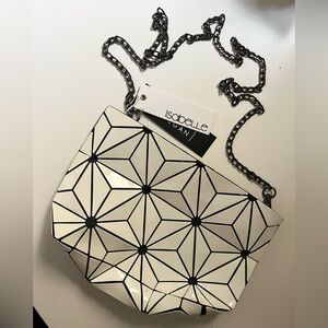 Geometric black and white vegan shoulder crossbody bag